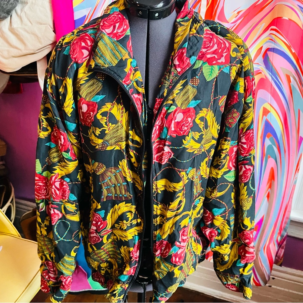 Vintage zip up floral windbreaker coat